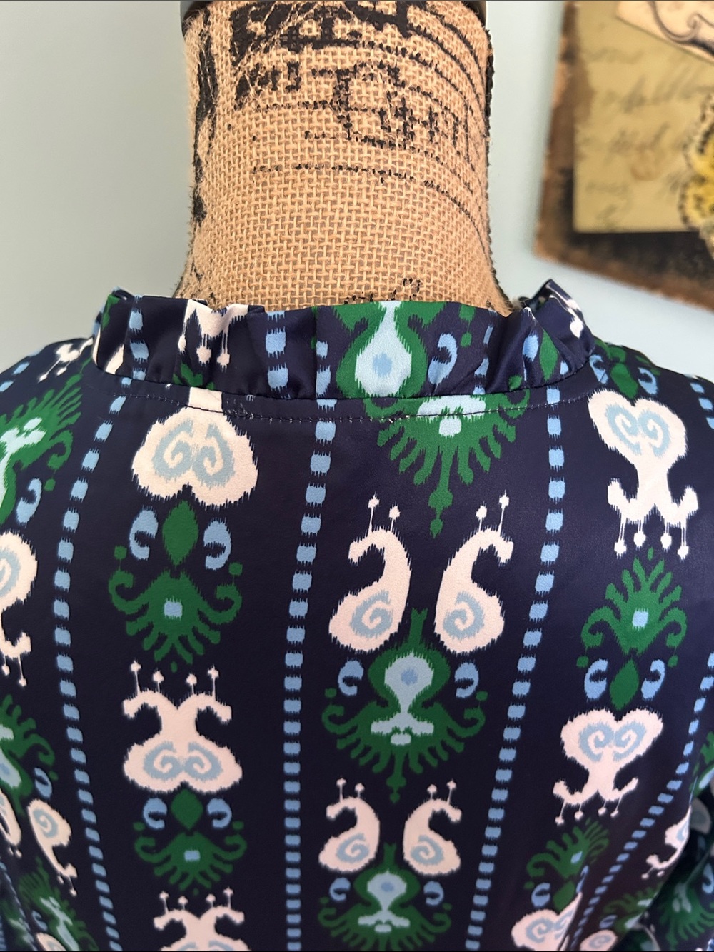 Women’s Navy Green White Printed Midi Dress - Picture 7 of 10